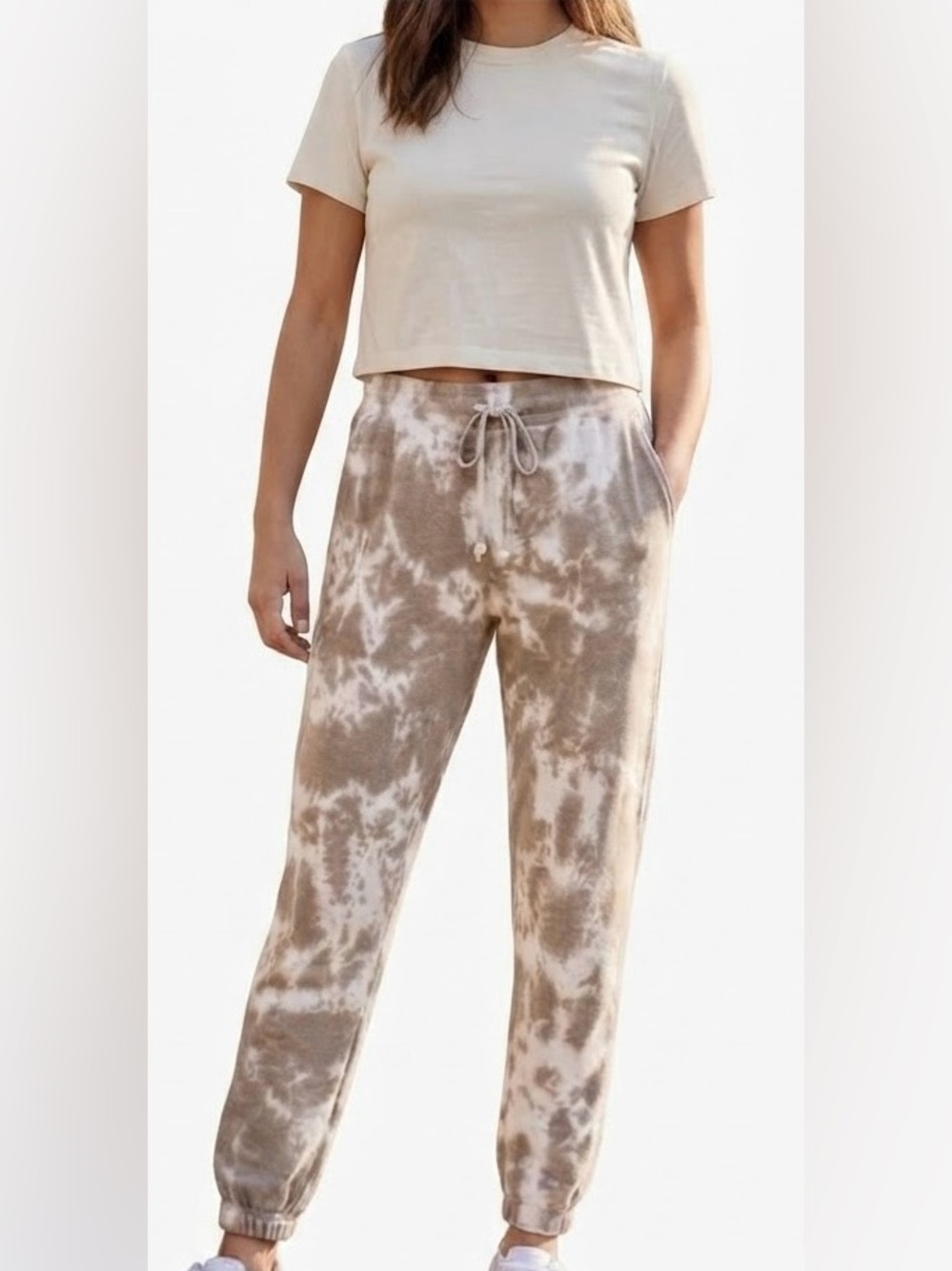 Velvet Heart Taupe & Cream Tie-Dye Jogger Sweatpants